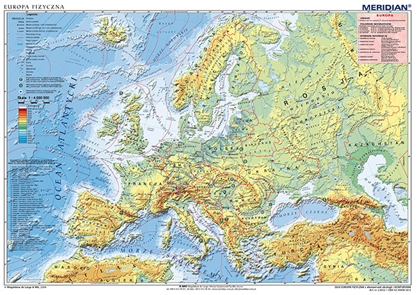 Mapa fizyczna Europy (z elementami ekologii)