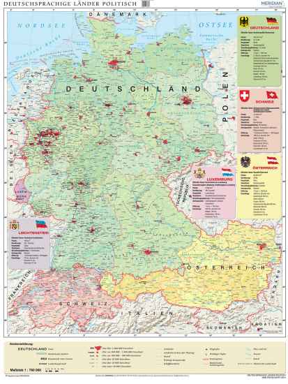 Deutschsprachige Länder politisch - kraje niemieckojęzyczne mapa